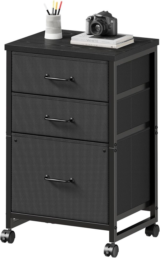 3 Drawer Mobile File Cabinet W/ Wheels Fabric Vertical Filing Cabinet