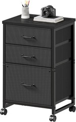 3 Drawer Mobile File Cabinet W/ Wheels Fabric Vertical Filing Cabinet