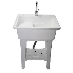 Freestanding Plastic Utility Sink Laundry sink Size:25.9*21.65*31.5in(White)