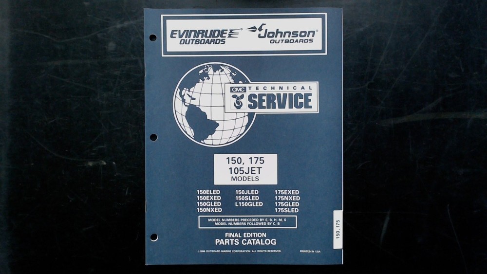 Evinrude Johnson 150 175 105JET Parts Catalog Manual 1996 OMC Service
