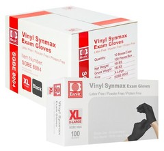 BASIC Medical Synmax Black Vinyl Exam Gloves Latex-Free & Powder-Free X-Large