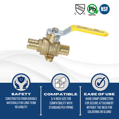 100 Pcs. 3/4″ Pex Ball Valve with Drop Ear, Lead Free Brass, 24-3-4=100