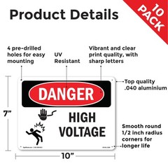 High Voltage OSHA Danger Sign Metal, Plastic, Or Decal – 5 or 10 Pack