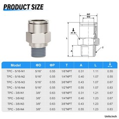Tailonz Pneumatic Male Straight 3/8 Inch Tube Od X 1/4 Inch Npt Thread Push To
