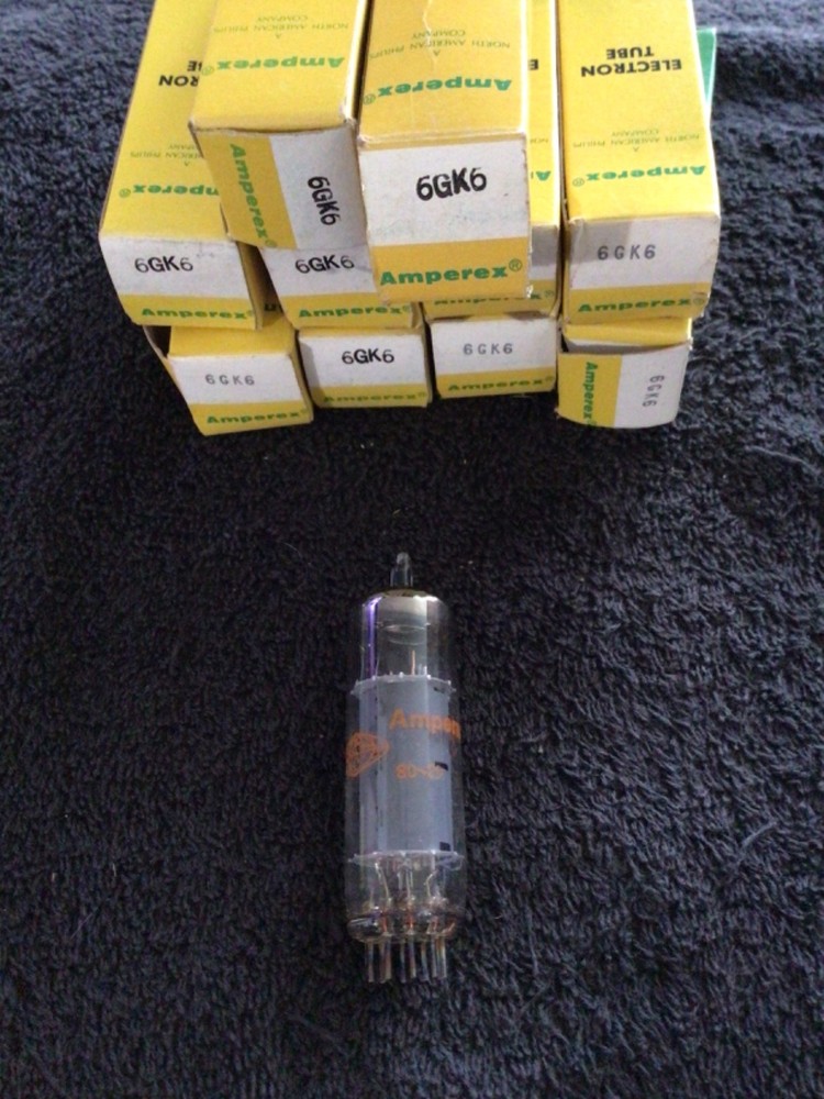(2) Amperex 6GK6 Power Tubes Orange Globe Gray Plates O Getters Tests NOS