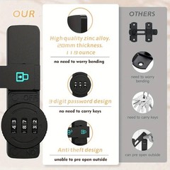 Flip Latch Lock With Combination 180° Swinging Door Lock No-drill AJ0N