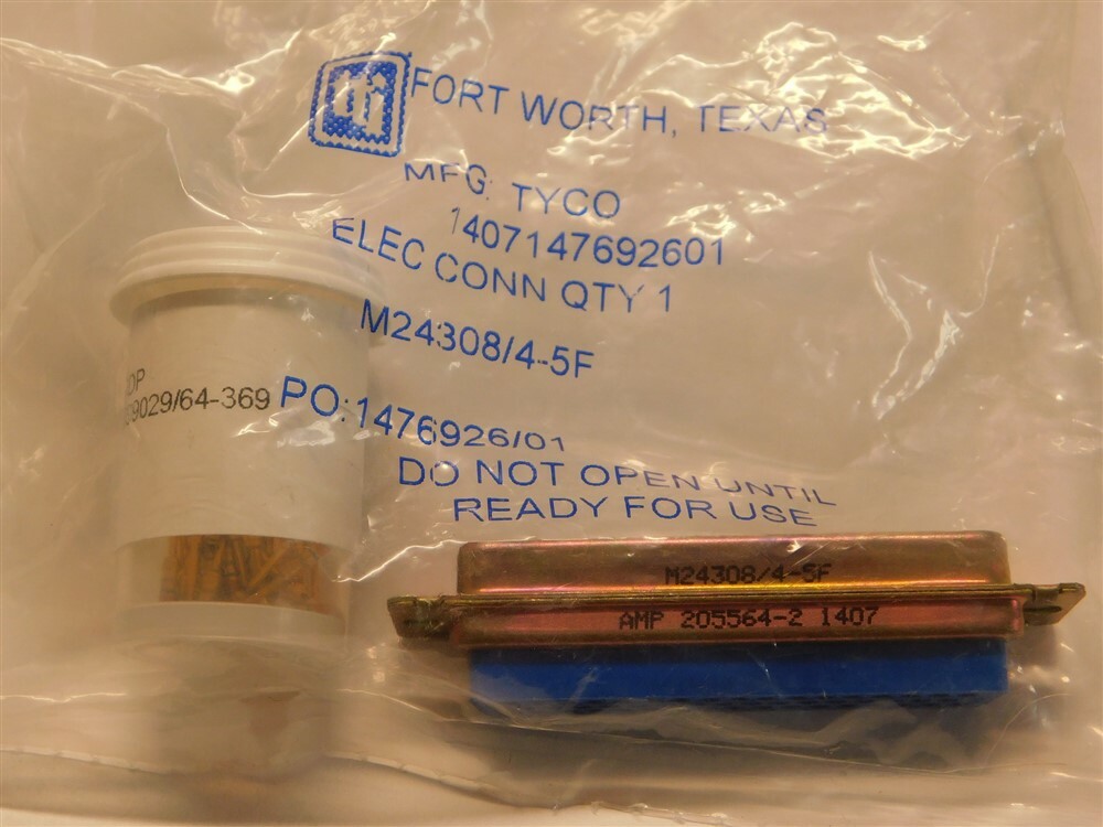 Mil Spec Tyco M24308/4-5F 50pos D-Sub Connector, M39029/64-369 Male Contacts