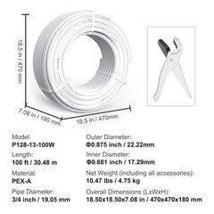 VEVOR 3/4” x 100ft White PEX-A Tubing/Pipe for Potable Water with Pipe Cutter