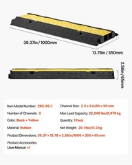 VEVOR Cable Protector Ramp Rubber Cord Cover 22000 lbs/axle Capacity 2 Channel