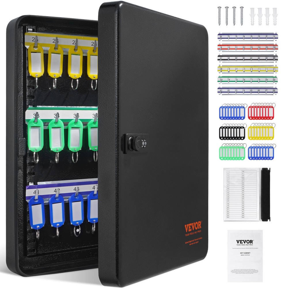 VEVOR 48-Key Cabinet Key Safe with Combination Lock & Keys Adjustable Racks