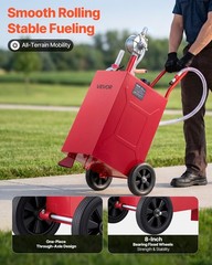 VEVOR 15 Gal Fuel Gas Caddy Portable Storage Tank with Manual Pump Wheels Red