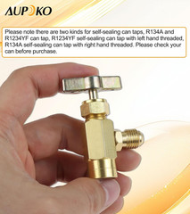 R1234YF Self-Sealing Can Tap 1/2 in LH Female 1/4 in SAE Male Brass Valve Tool