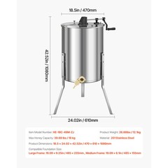 Manual Honey Extractor 4/8 Frame Beekeeping Honeycomb Spinner Stainless Steel