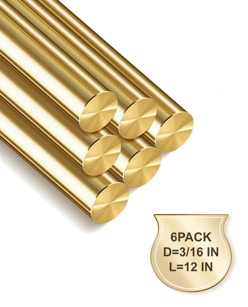 6-Pack Solid Brass Rods, 3/16 x 12 Inch Brass Rod, Premium Brass Round Stock