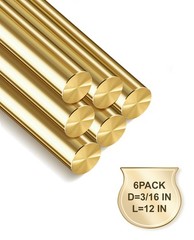6-Pack Solid Brass Rods, 3/16 x 12 Inch Brass Rod, Premium Brass Round Stock