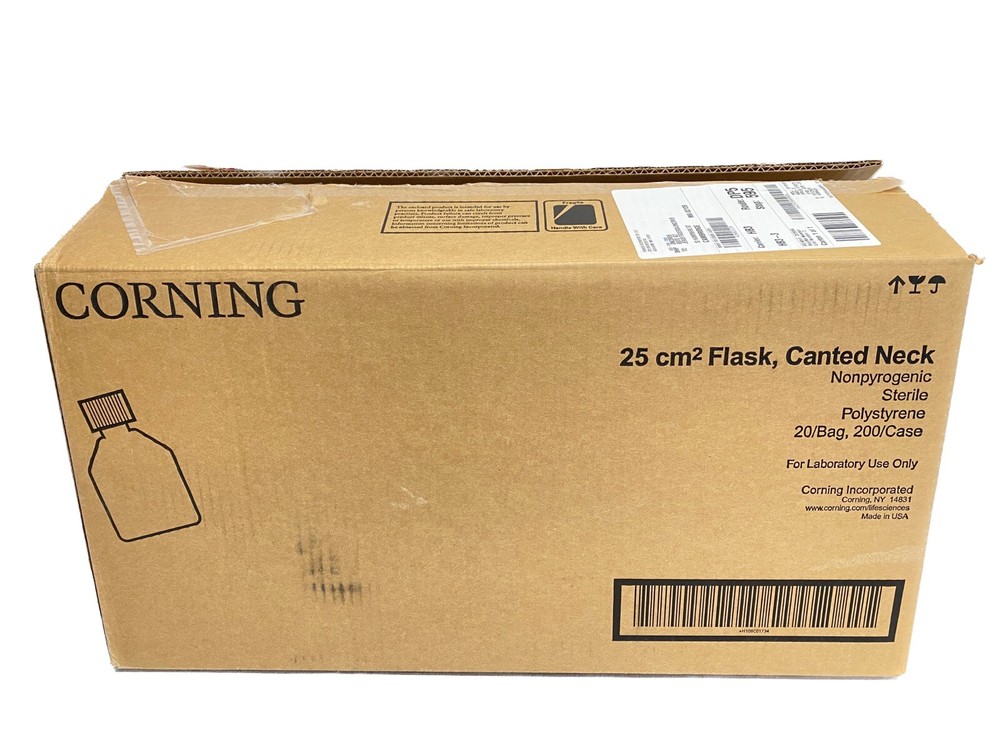 (200/Cs) CORNING 25cm² Canted Neck Cell Culture Flask w/Plug Seal Cap 430639