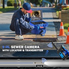 9″ Self-Leveling Sewer Camera w 512Hz Locator 295ft/90m Meter Counter 720P 32GB
