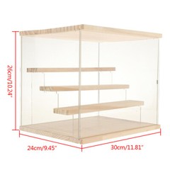 4-Tier Wood+Acrylic Display Case Stable Dustproof Box Ornament Display Shelf New