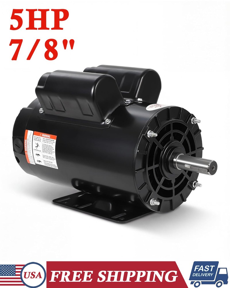 5HP SPL Air Compressor Electric Motor 230V 3450RPM 7/8″ Keyed Shaft Single Phase