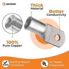 10pcs 1/0 AWG 1/4 Stud Tinned Copper Lugs Heavy Duty Battery Cable Ends 0 Gauge
