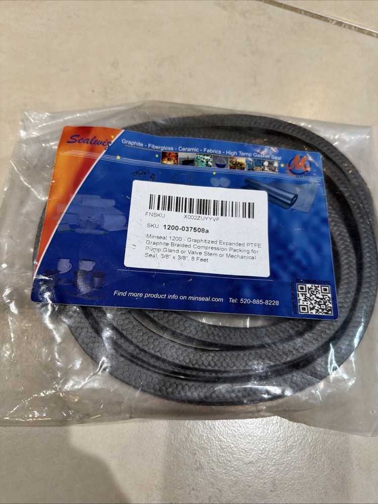 Minseal 1200 – Graphitized Expanded PTFE Graphite Braided 3/8″ x 3/8″ x 8 ft New