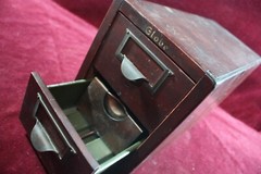 ** ANTIQUE GLOBE WOOD INDEX FILE CABINET TABLETOP RECIPE SCHOOL GENERAL STORE **