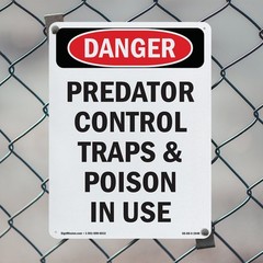 Portrait Predator Control Traps OSHA Danger Sign Metal,, Decal 5 or 10 Pack