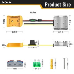 20V to 12V Step-Down Converter Compatible with Dewalt 20V Battery, DC 12V 20A 24
