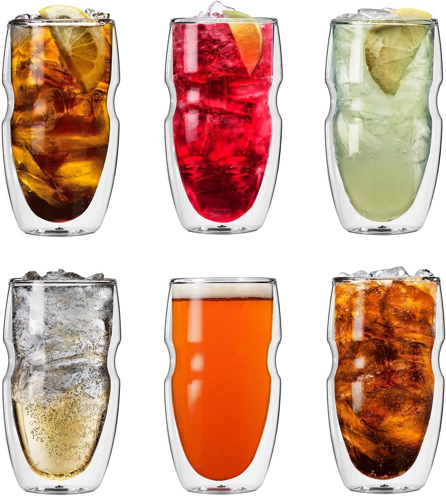 Serafino Double Wall Insulated Iced Tea and Coffee Glasses, 16-Ounce, Set of 6