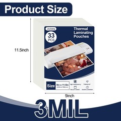 33 PCS Laminating Sheets 9”x11.5”, Thermal Laminating Pouches, 3mil Plastic