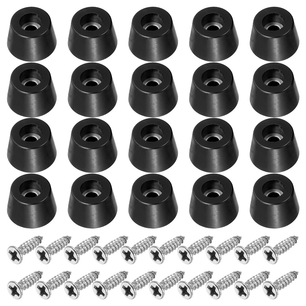 20Pack Cutting Board Feet Non Slip Rubber Feet Bumpers Screws 0.53″x0.35″ Black