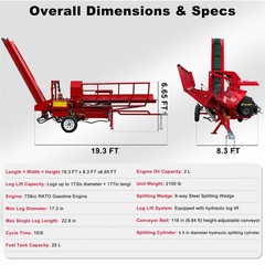 27T Hydraulic Firewood Processor w/ 739cc RATO Engine Log Lifter & 118″ Conveyor