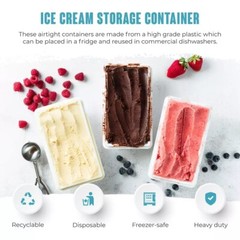 Clear Rectangle Ice Cream Tub with Lids 1, 2 & 4L Freezer Food Storage Container