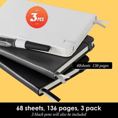 Small Notebook Pocket Size Journal 3.7″ x 5.7″, 3 Pack, Black_Gray_White