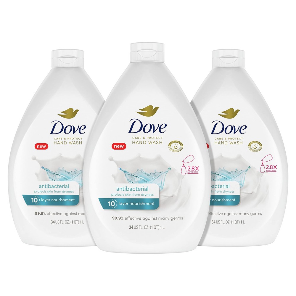 Dove Antibacterial Hand Wash Care & 34 Fl Oz (Pack of 3),