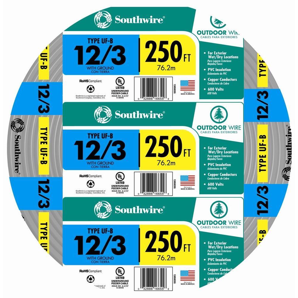 12/3 UF-B x 250′ Southwire Underground Feeder Cable