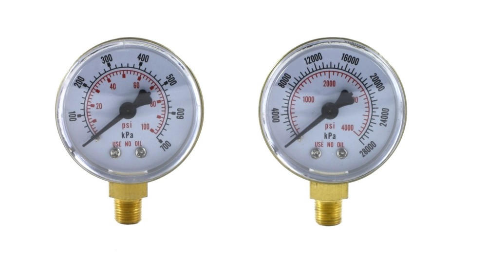 Pair of Gauges for Oxygen Regulator – Low & High – 2 inches – 1/8″ NPT Thread