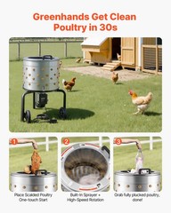 VEVOR 19.7″ Electric Chicken Plucker Machine 750W & 275RPM 114 Fingers & Wheels