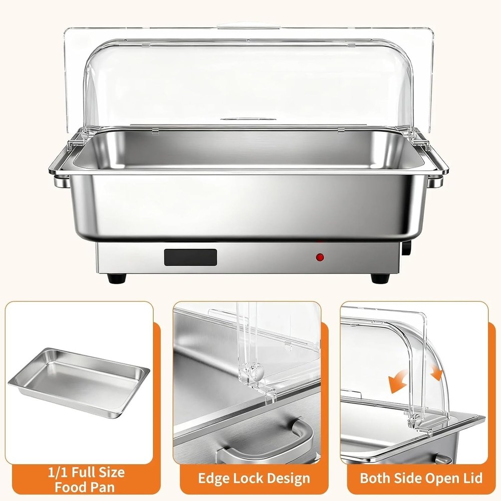  9QT Roll Top Chafing Dish Buffet Set Stainless Steel Chafer Food Warmer 400W