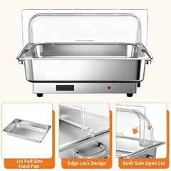  9QT Roll Top Chafing Dish Buffet Set Stainless Steel Chafer Food Warmer 400W