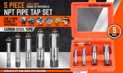 5 Pcs NPT Pipe Tap Set 1/8″ 1/4″ 3/8″ 1/2″ and 3/4″ With Case Carbon Steel Inch