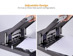Xtreme Duty 2-3 Hole Punch, 160 Sheets, Stylish Black/Silver Finish