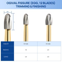 JMU Dental Orthodontic Trimming and Finishing Carbide Burs Need Egg for HP, 5PCS