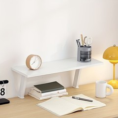 1pc White Wooden Floating Desk Shelf – Rectangular No-Drill Countertop Organizer