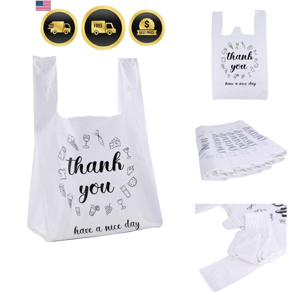 500 Ct Plastic Bags Thank You Reusable Grocery Bag – 13 x 7 x 21 inch, 15 mic…
