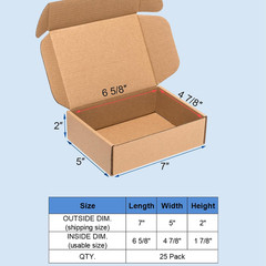 25-Pack Brown Corrugated Shipping Boxes 7x5x2″ for Small Business Packaging