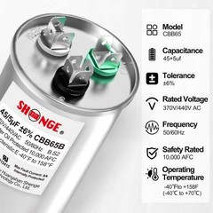 45+5Uf 45/5 MFD ±6% 370V/440V CBB65B AC Capacitor, Dual Run round Capacitor Repl