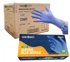 Clean Safety SuperB Blue Nitrile Exam Gloves, Powder Free, 4 Mil, Sizes M-XL
