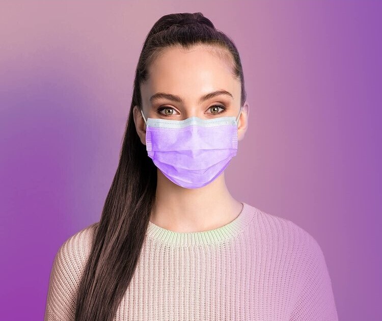 Disposable Face Covering (Purple) Disposable Mask. 50 Per Box per Order.