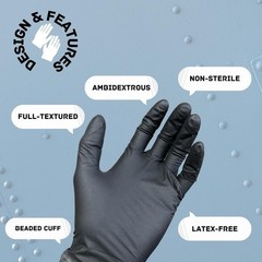 2000 Pcs, Full Texture Black Nitrile Powder Free Disposable Gloves Large, 6 MIL